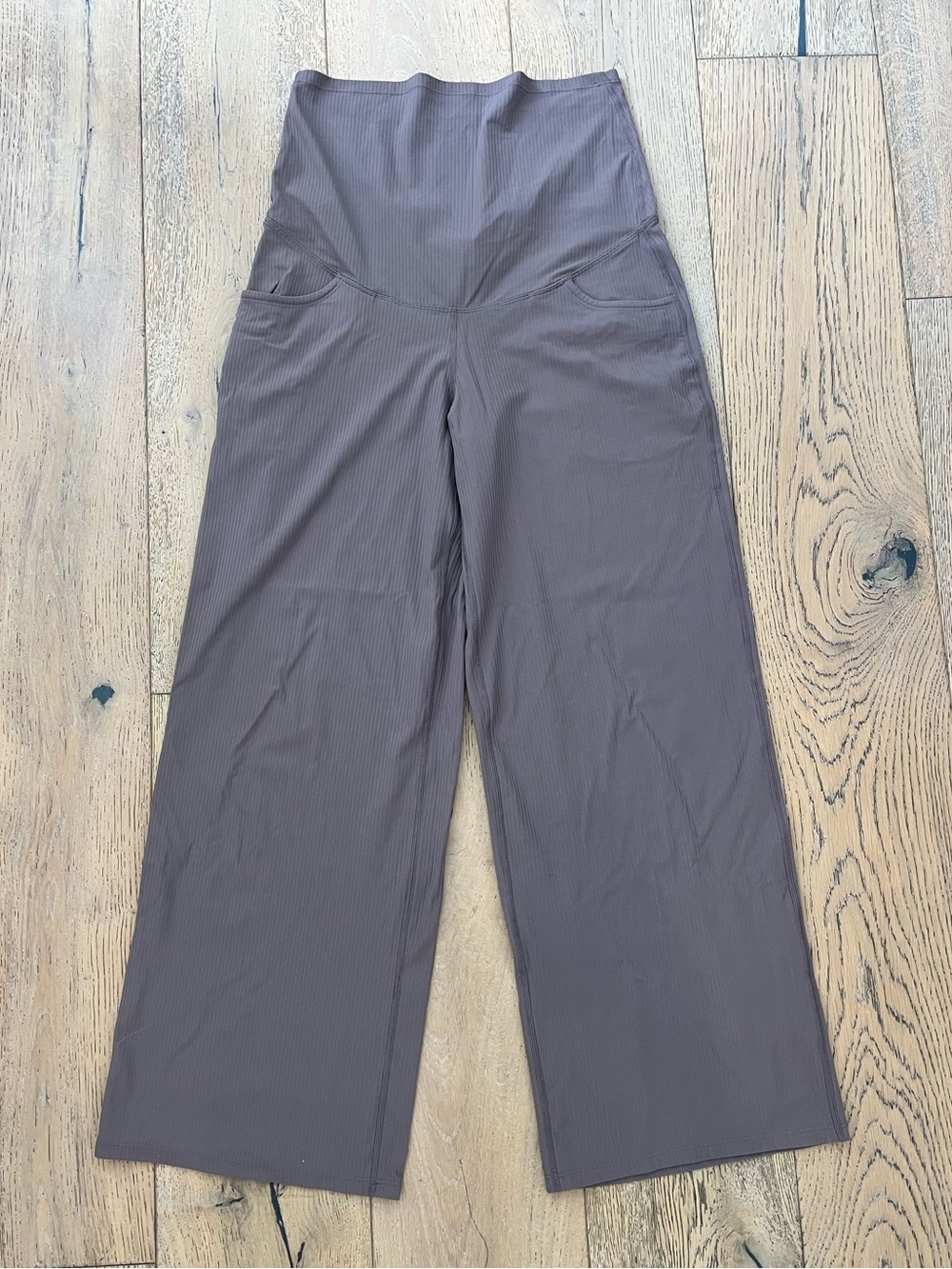 G4 Free Ribbed Maternity Yoga Pants Pockets Over The Belly Wide Leg Pregnancy